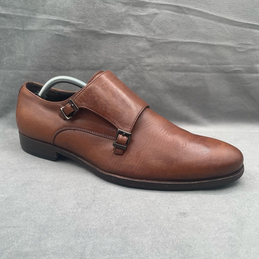 Hugo Boss Mens Double Monk Strap Shoes Brown Leather Size‎ 10